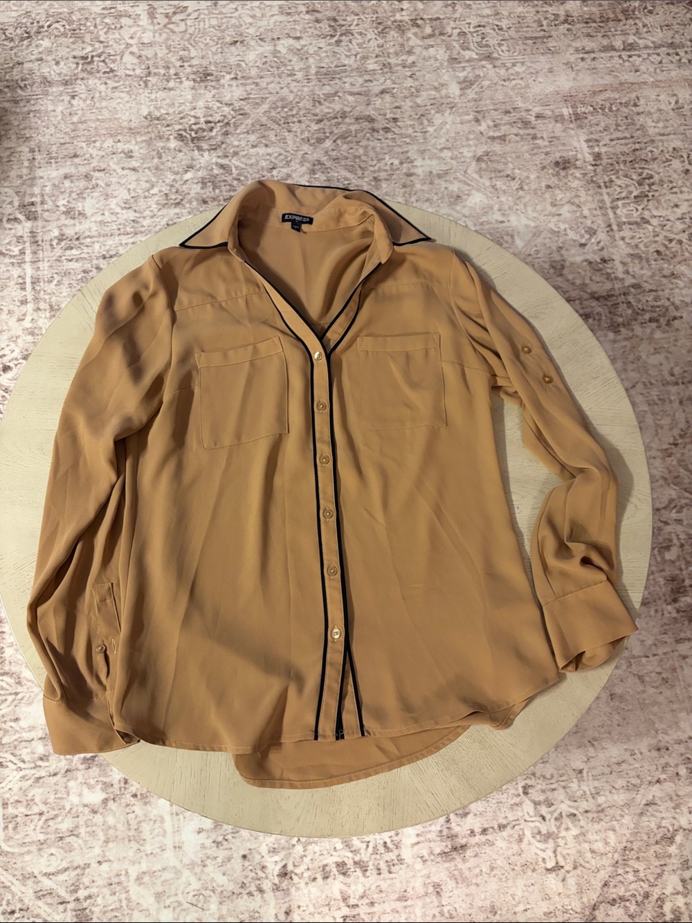 Lightweight brown Button-Down Shirt with Black Trim